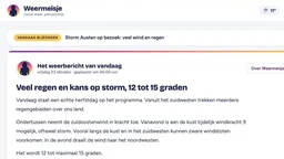 De homepage van Weermeisje.nl met het weerbericht van vandaag